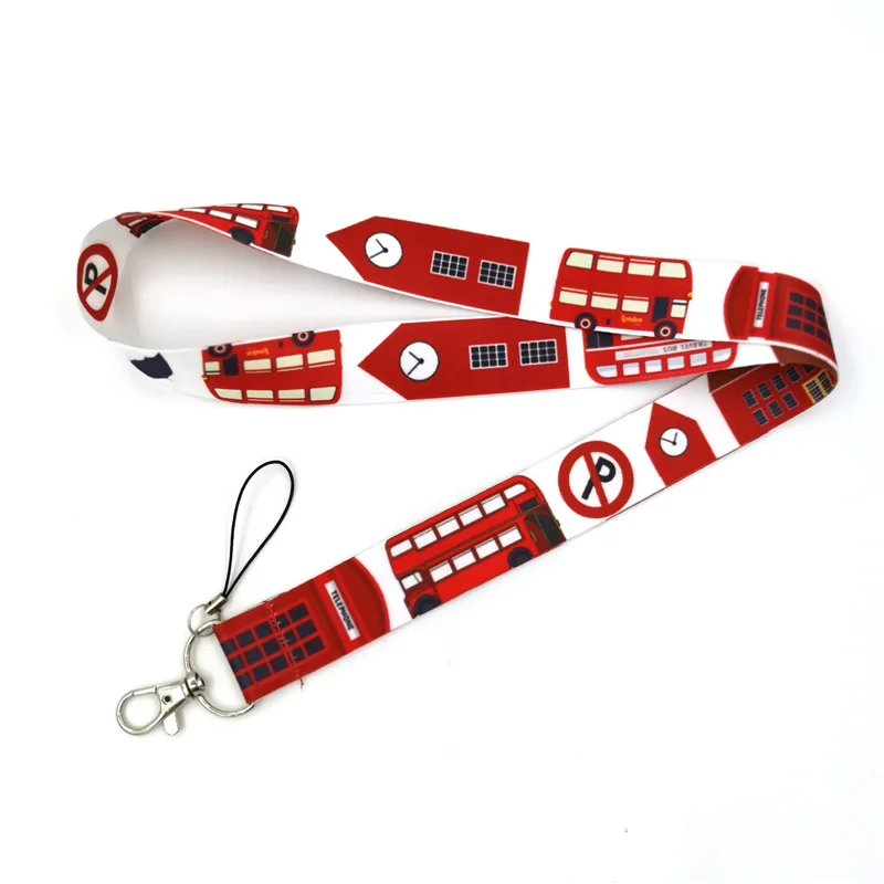 British life london bus Couple Keychain Lanyards Id Badge Holder ID Card Pass Gym Mobile Phone Badge Holder Key Straps