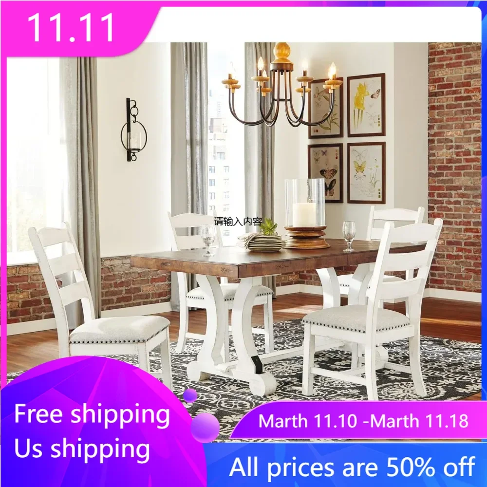 Old-fashioned farmhouse upholstered dining chair, two-piece set, made of solid wood, upholstered with linen polyester fabric