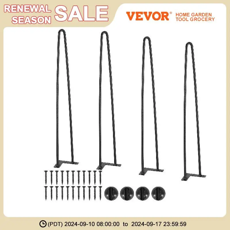 

VEVOR 4pcs Metal Furniture Legs Modern Home DIY 2-Rod Table Legs Hairpin 500lbs Load Capacity Coffee Table Desk Feet Accessories