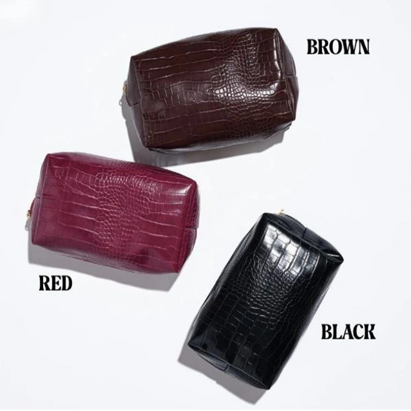 Bolsa de Maquiagem em PU com Estampa de Crocodilo para Mulheres, Necessaire Estruturada Impermeável, Organizador Premium Não Colapsável