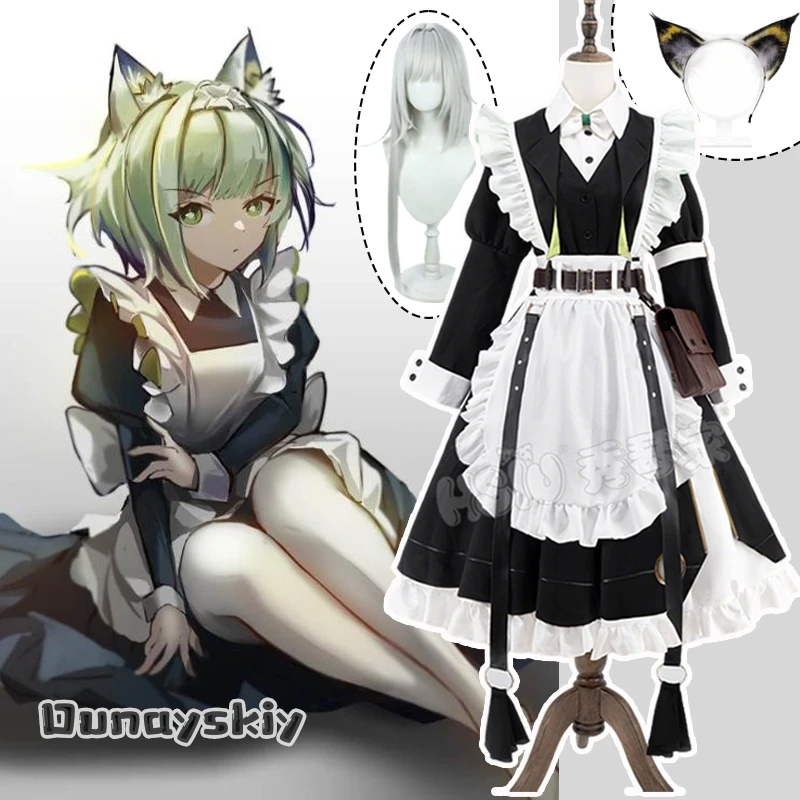 Disfraz de sirvienta Kal'tsit, juego de Cosplay, disfraz de Arknights {Amanda Cos}, traje de sirvienta para mujer, vestido de Lolita, delantal largo, disfraz de Mucama Halloween