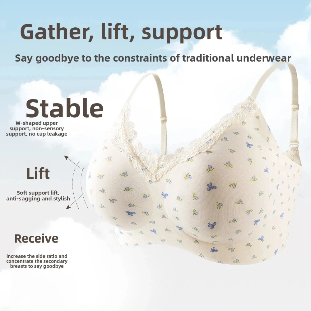 Spurloser Spitzen-BH ohne Bügel, V-Ausschnitt, mit Blumenmuster und Schleife, Gittermuster, für Damen, stoßdämpfend, formstabil, Push-up-Unterwäsche, Sport-BH. – Detail 5