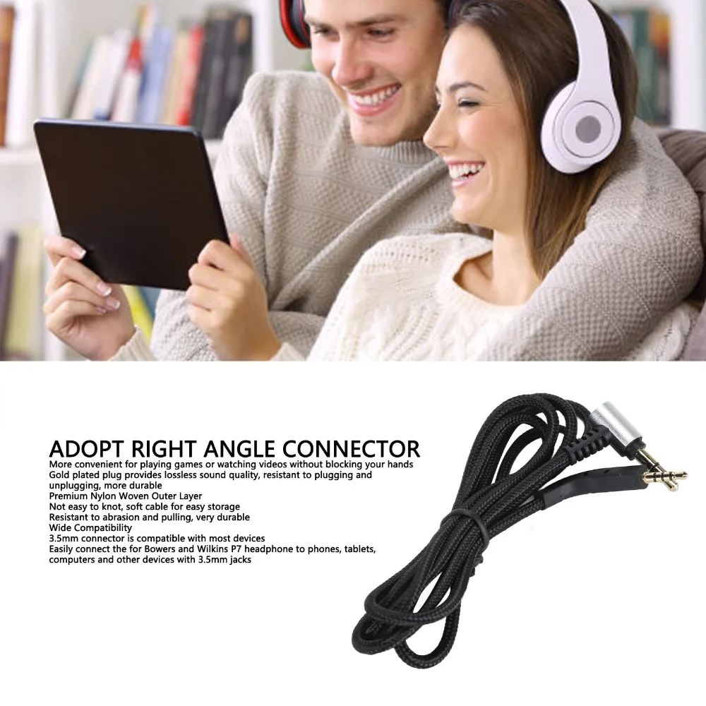 Cable de repuesto para auriculares Plug and Play, cable de actualización de 1,2 m de longitud, conector chapado en oro para Bowers y Wilkins P7