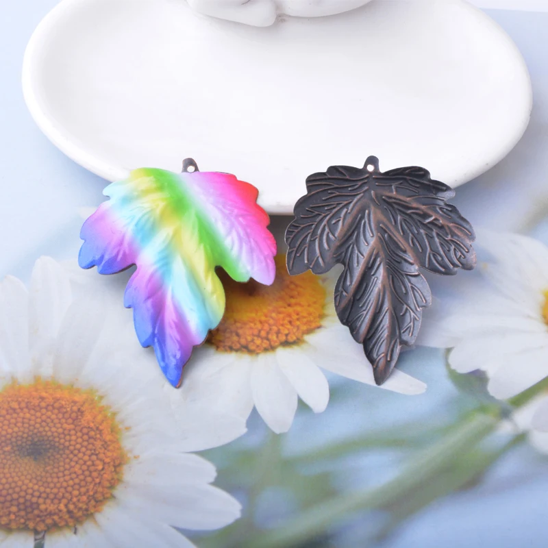10 Stück/Set Ethnische Eisen-Feder-Blatt-Muschel-Anhänger für Schmuckherstellung Boho Großer Anhänger DIY Damen-Ohrringe – Detail 10