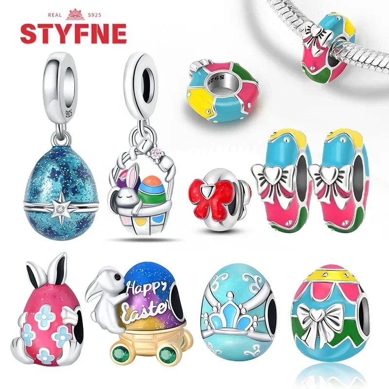 

925 Silver Blue Star Easter Egg Charms Colorful Beads Fit Original Bracelets for Women Jewelry Party DIY Fine Gifts Accessories