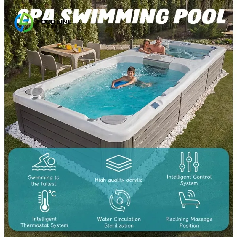 Customized Outdoor Smart Endless Swimming Pool Spa With 4 Persons Whirlpool Massage Acrylic Hot Tub 6M
