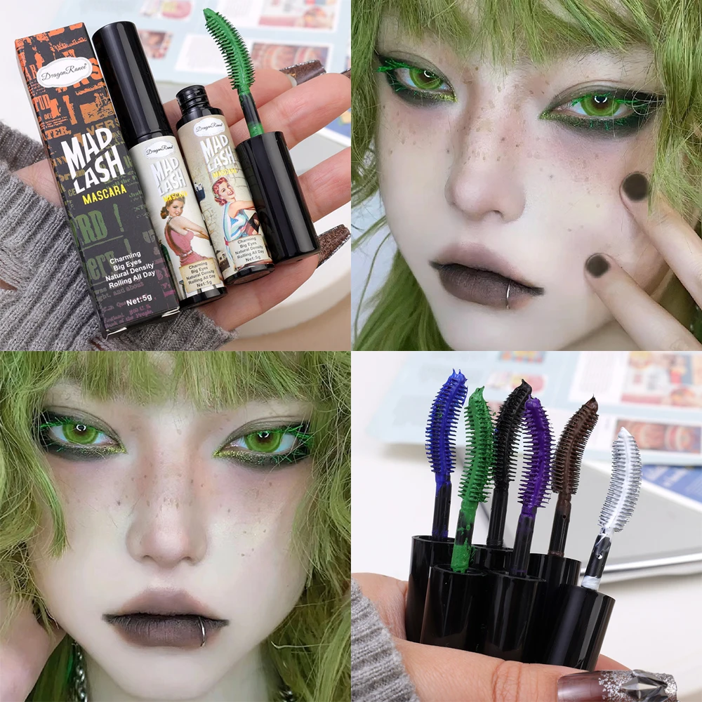 Silk Fiber Green Mascara Waterproof Lasting Curling Lengthening Eyelash Lash Extension Colorful Purple White Mascara Eyes Makeup