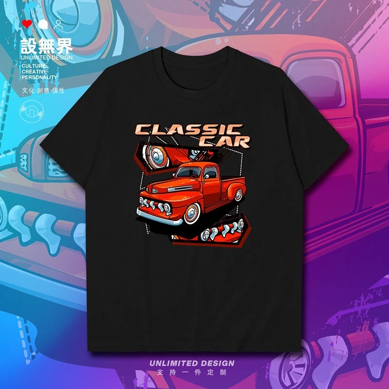 

2025 New Vintage Pickup Truck Vintage Car Vintage Printed Graphic T-shirt Men and Women Short Sleeved Breathable Moto T-shirt