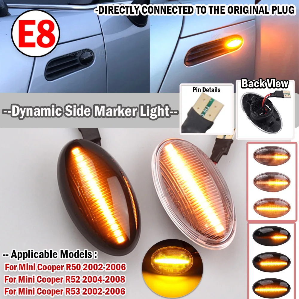 2Pcs Car Dynamic LED Side Repeater Indicator Light Flowing Side Marker Signal Lamp Light for BMW Mini Cooper R50 R52 R53 02-08