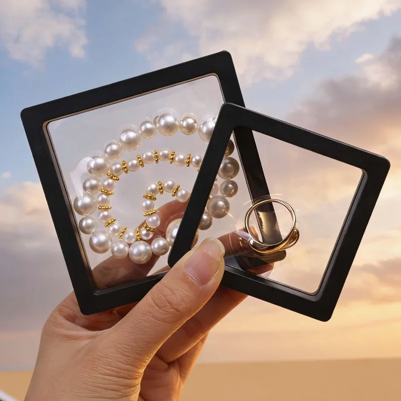 20/1PC 3D Floating Jewelry Storage Display Clear Box PE Dust Proof Waterproof Reusable Storage Box Jewelry Showcase Home Storage