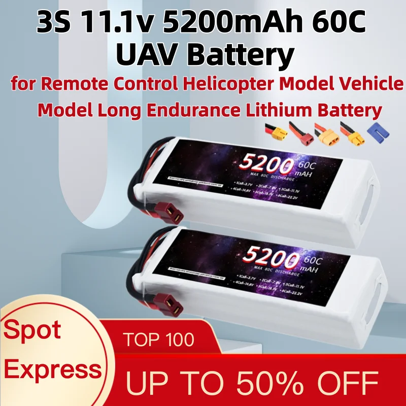 3S 11.1v 5200mAh 60C UAV Battery for Remote Control Helicopter Model Vehicle Model Long Endurance Lithium Battery