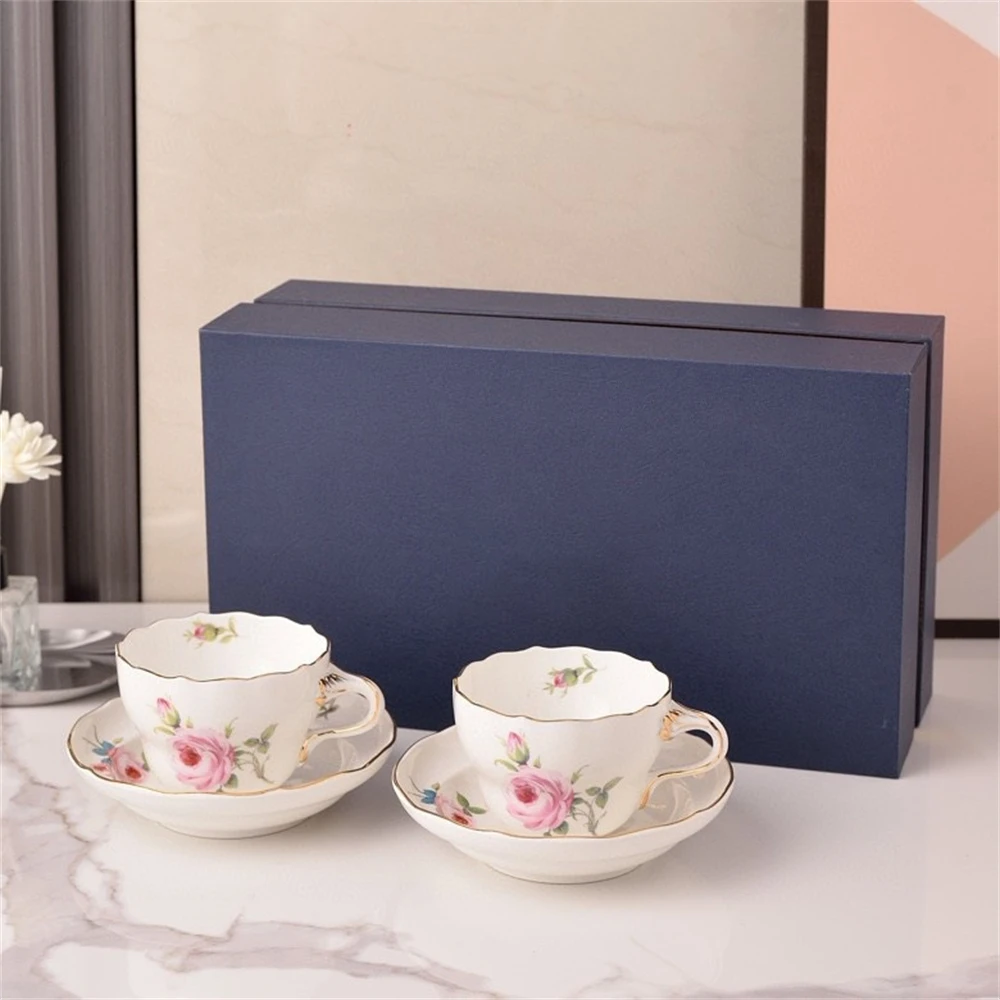 

English Pink Rose Coffee Cup Plate Bone China Afternoon Tea Double Cup Plate Gift Box Exquisite Gift Kitchen Accessories