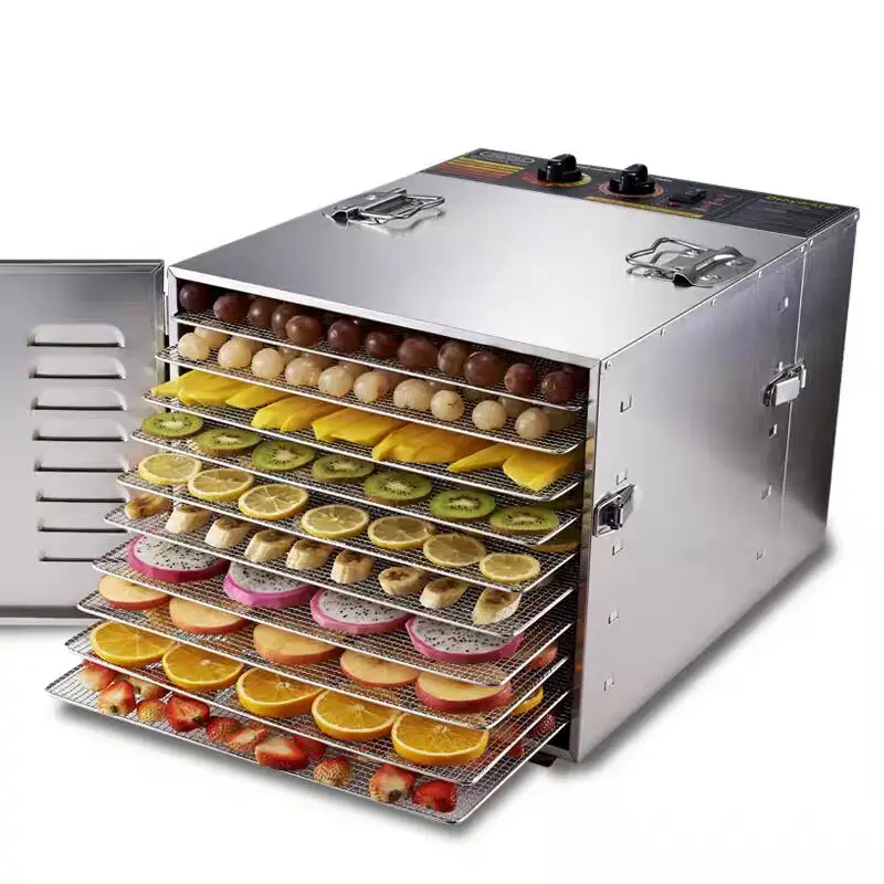 Deshidratador de alimentos de acero inoxidable de 10 niveles con perillas duales, máquina secadora eléctrica de 1000W para frutas/carne/herbas, sin BPA y ahorro de energía