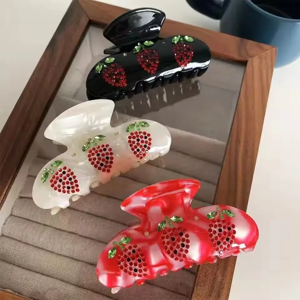 

New Brand 1pc Sweet Water Diamond Acetic Acid Hair Clip Fresh Fruit Strawberry Plate Hair Grab Clip Large 2025