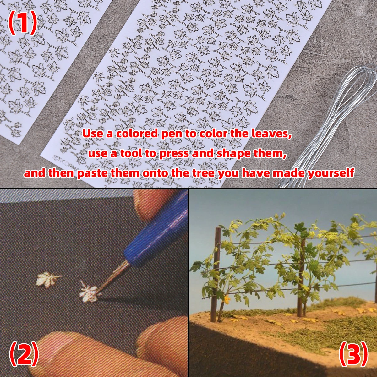 Bausatz 1/35 1/48 Maßstab Miniatur-Modell Szenerie-Pflanzen Weinreben Weinblätter Trauben für Sandtisch-Dioramen-Modelle – Detail 1