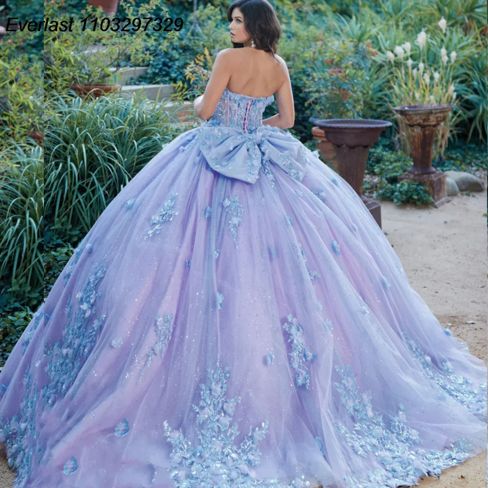 EVLAST Lilac Quinceanera Dress Lace Applique Beading Puffy Sleeve With Cape Sweet 16 Vestidos De XV 15 Anos Ball Gown TQD635