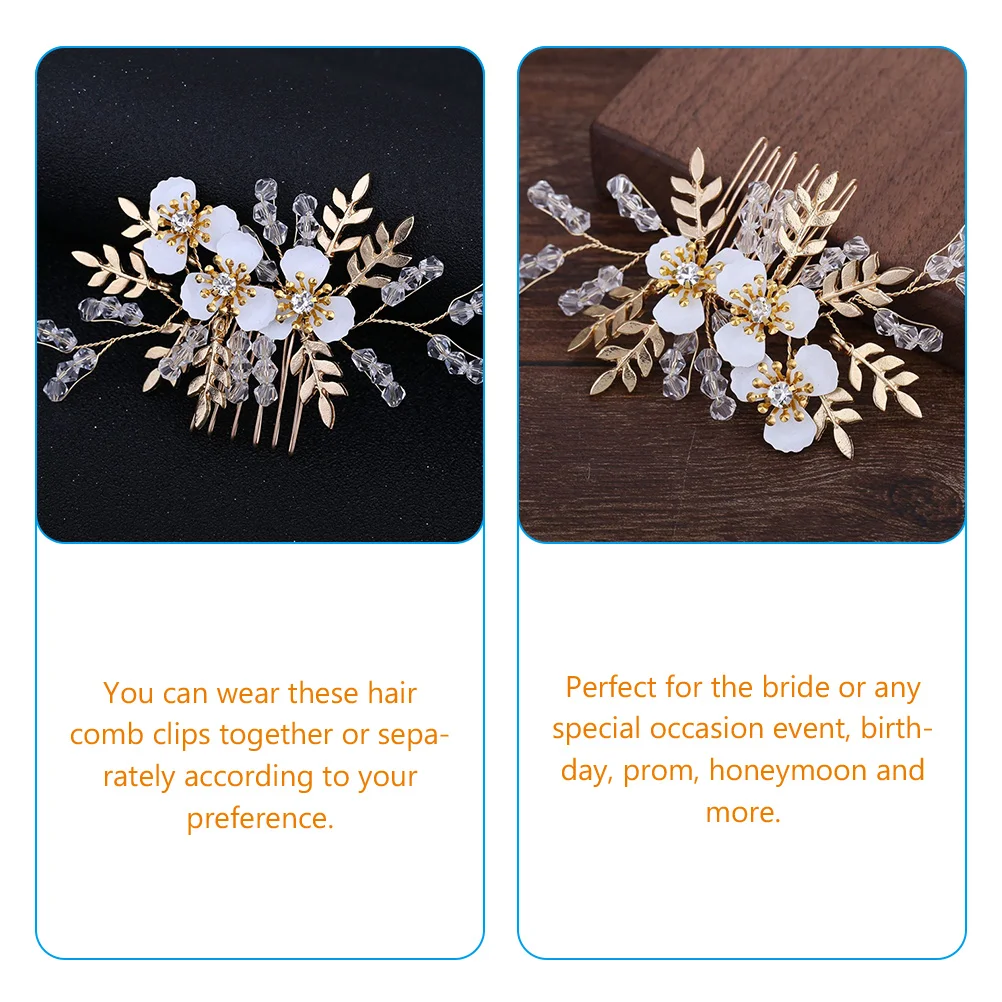 

Gold Leaf Flower Hair Comb Clip Elegant Bridal Hairstyles Accessories Wedding Party Prom Rhinestone Design Bride Hair Piece