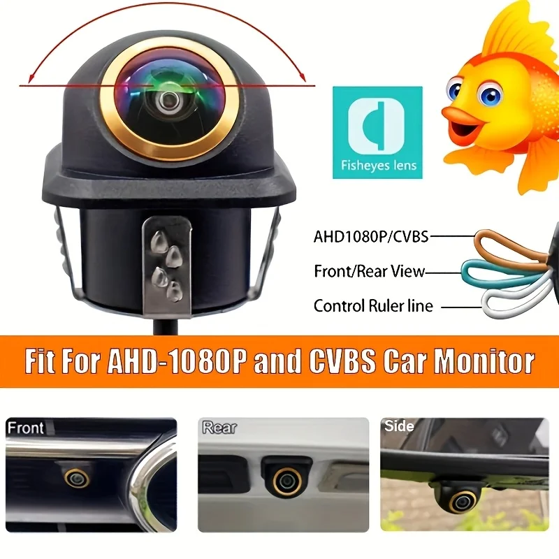 [170° Fisheye Lens] Car Camera Backup Camera,Hidden Installation with AHD/CVBS Switchable (Orange/White/Green) - Compatible