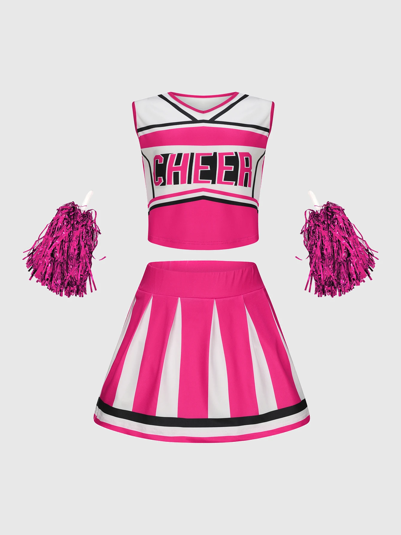 Rose Red Multi Color Cheerleading Set Skirt Cute Children's Performance Dress Girls' Festival Party Dress Back to School Season