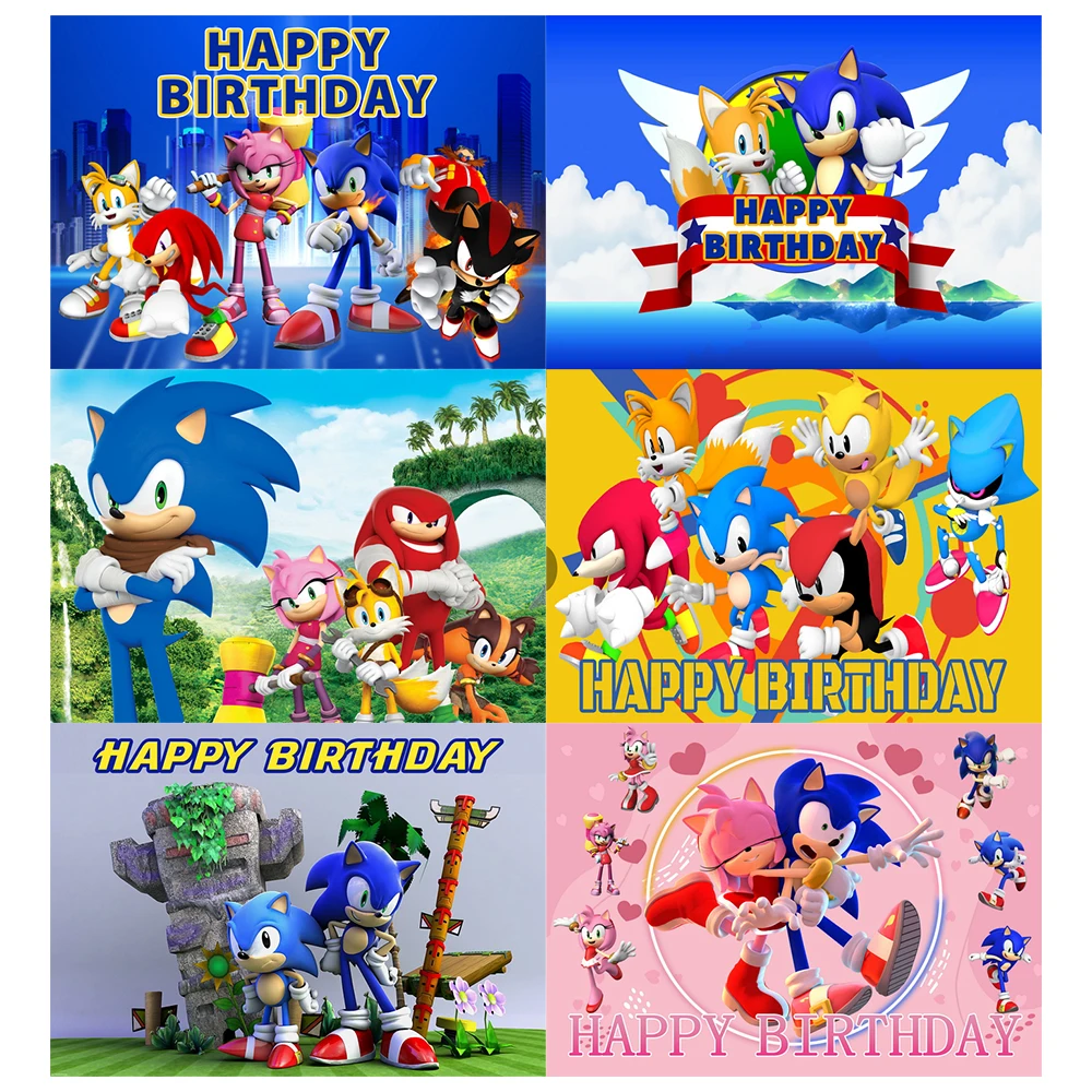 Cartoon Sonic Blue Theme Birthday Party Background Decoration Boy 1-9year Birthday Party Favors Photography Backdrop Supply