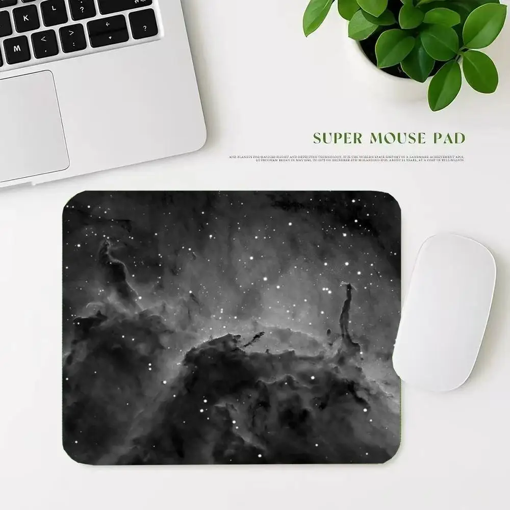 Black White Galaxy Star Sky small Mouse Pad Square Gaming Mouse Mat Non-Slip Rubber Base Nebula Space Pattern Desktop Mousepad