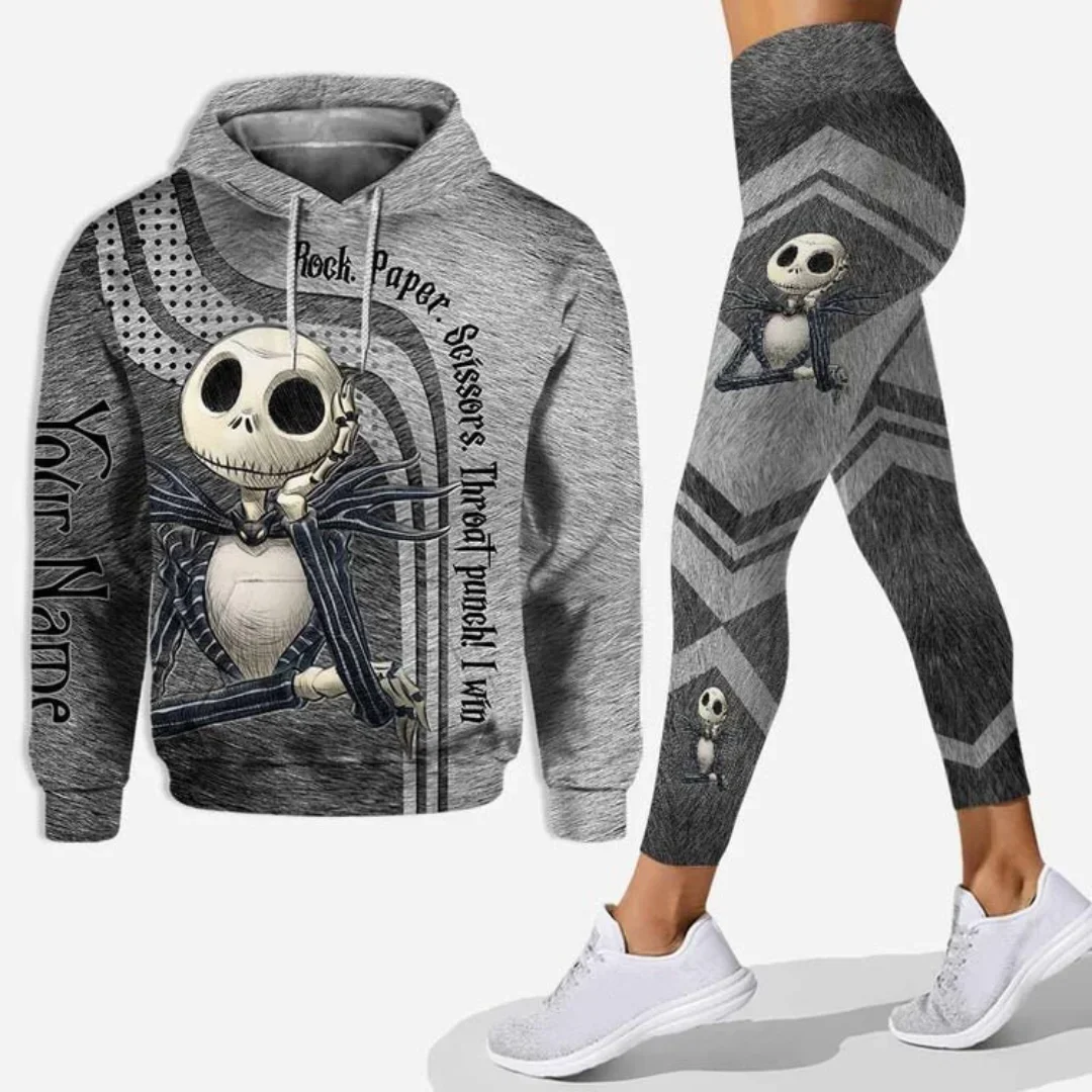 Disney The Nightmare Before Christmas Jack Skellington Women's Hoodie and Leggings Set Yoga Hoodie Leggings Fashion Tracksuit