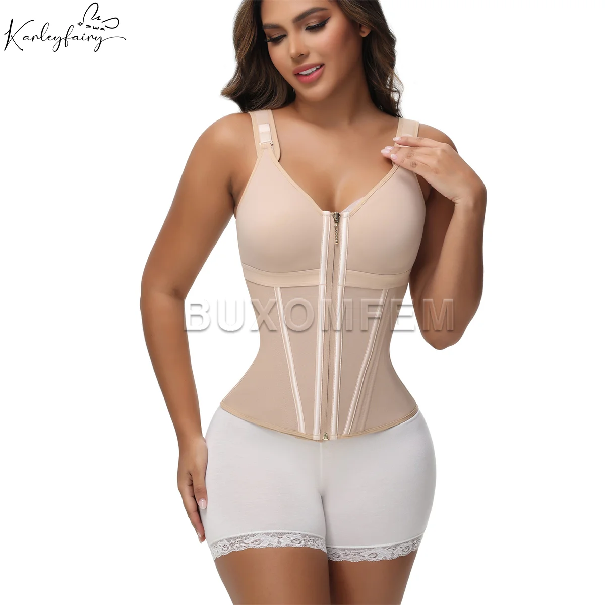 Stylish Seamless Fajas Colombianas Postsurgical Shaping Slim Belt for Women Front-Zipper Colombian Girdles with Shoulder Straps