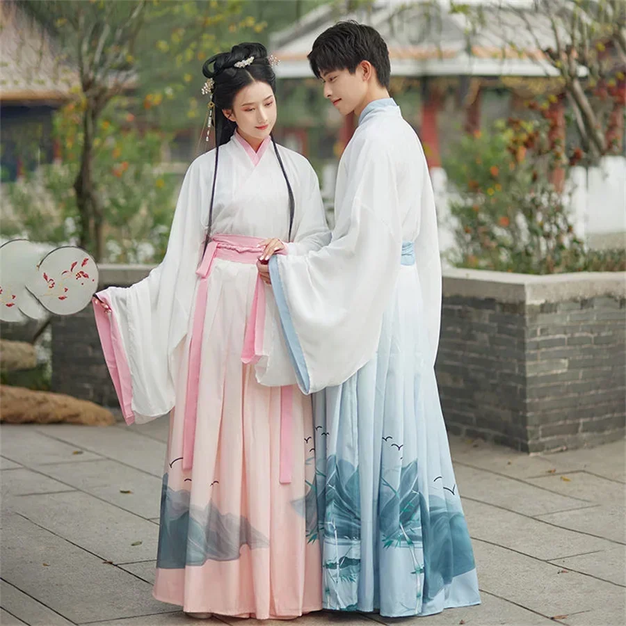 

Conjunto vestido Hanfu para hombre y mujer, traje cuello cruzado la dinastía la canción china tradicional, Lotus