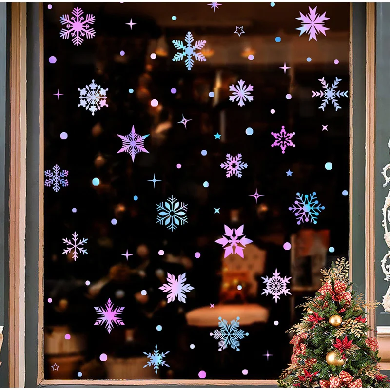 Noctilucent Colorful Luminous Snowflakes Wall Sticker Christmas Glass Window Home Decoration Decals Glow Dark Festival Mural