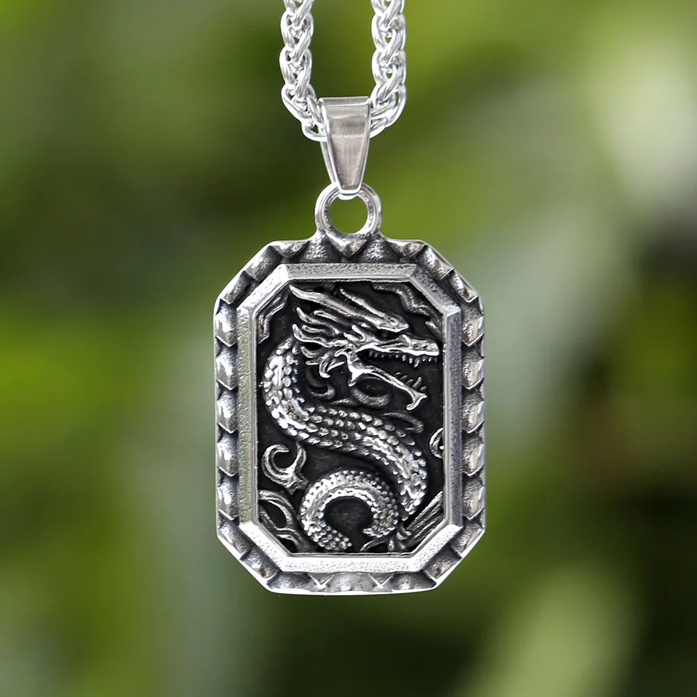 Vintage Vikings Dragão Colar Masculino Ouroboros Escamas de Animais Pingente de Textura Esculpida Punk, Hip Hop, Presente de Aço Inoxidável, Novo, 2022