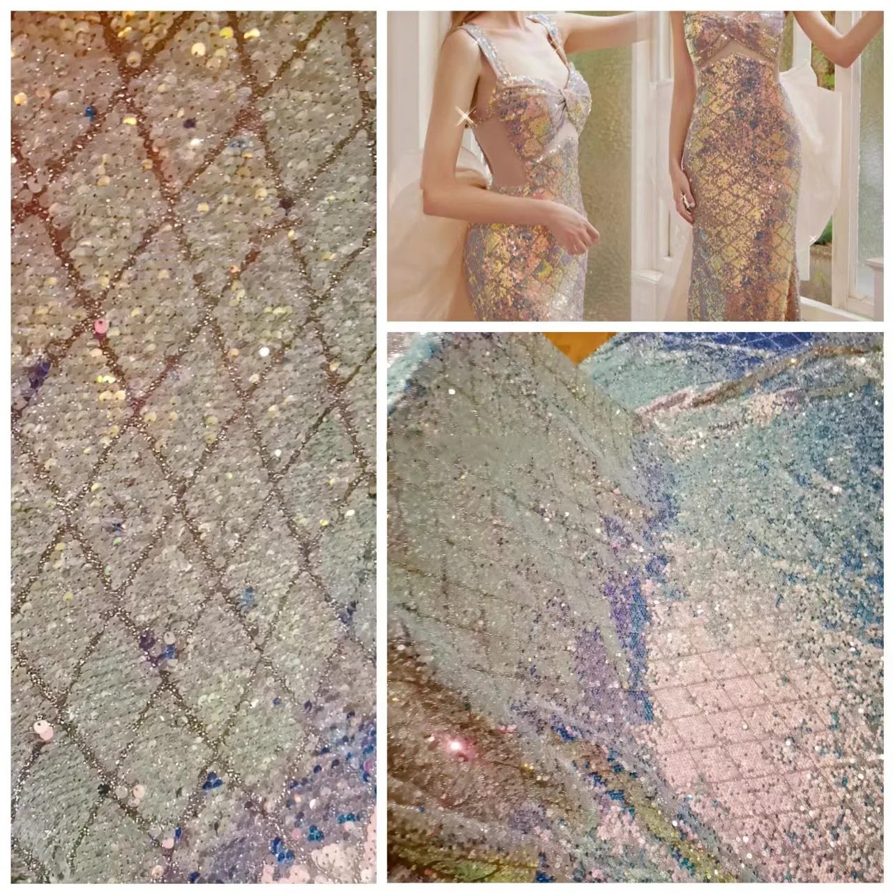 Magic Square Checked Sequin Fabric, Mermaid Sequins, Fishtail Dress, Shiny Fabric, RS4044