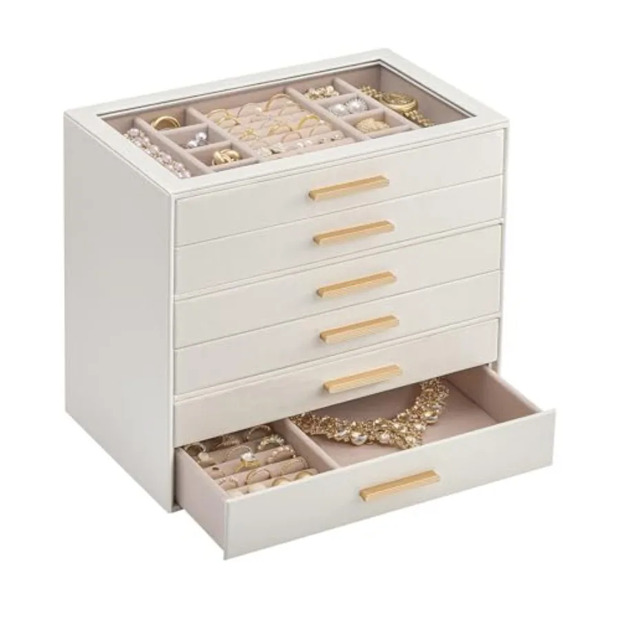 Jewelry Box Organizer Jewelry Organizers and Storage Case with Glass Lid Ring Earring Bracelet Necklace Holder Organizer Birthd