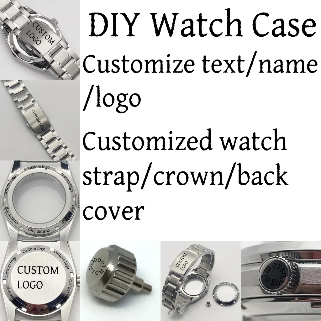 Cassa per orologio personalizzata Laser Cassa per orologio personalizzata 36/38/40mm Cinturino personalizzato/Corona/Custodia posteriore adatta ai movimenti NH34 NH35 NH36