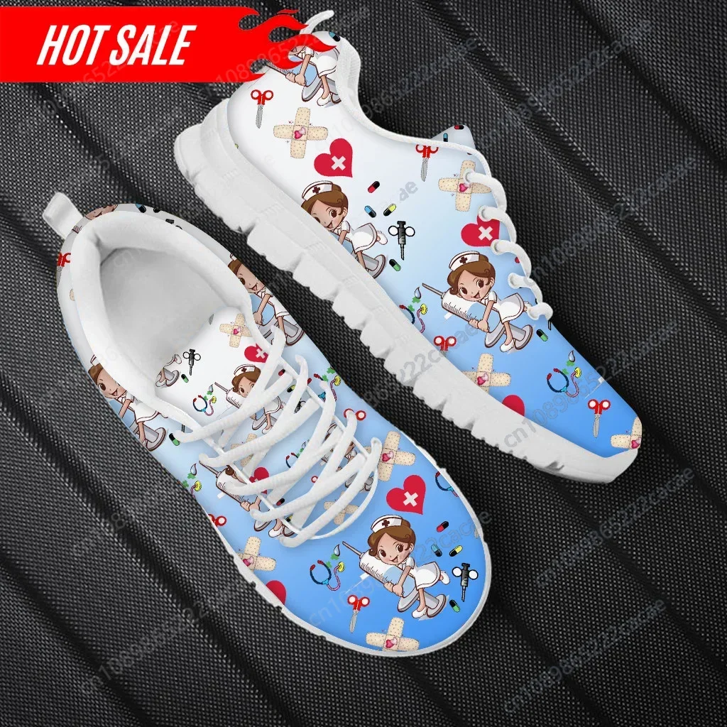 Brand Design Custom Shoes Nursing Shoes for Women Cartoon Nurse Doctor Pattern Lace Up Outdoor Walk Sneaker Ladies Hospital Work