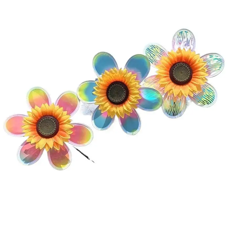 Colorful Film Illusionary Flame Color Changing Sunflower Windmill 1 Piece Double-layer Wind Spinner Kids Toys Garden Decor