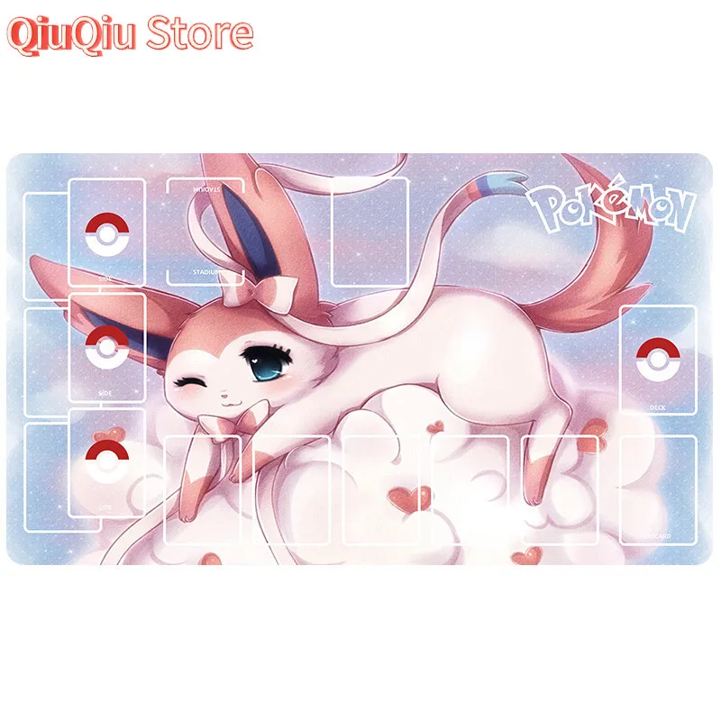 Pink Sylveon Shadow Print TCG Playmat Waterproof Non-slip Desk Mat