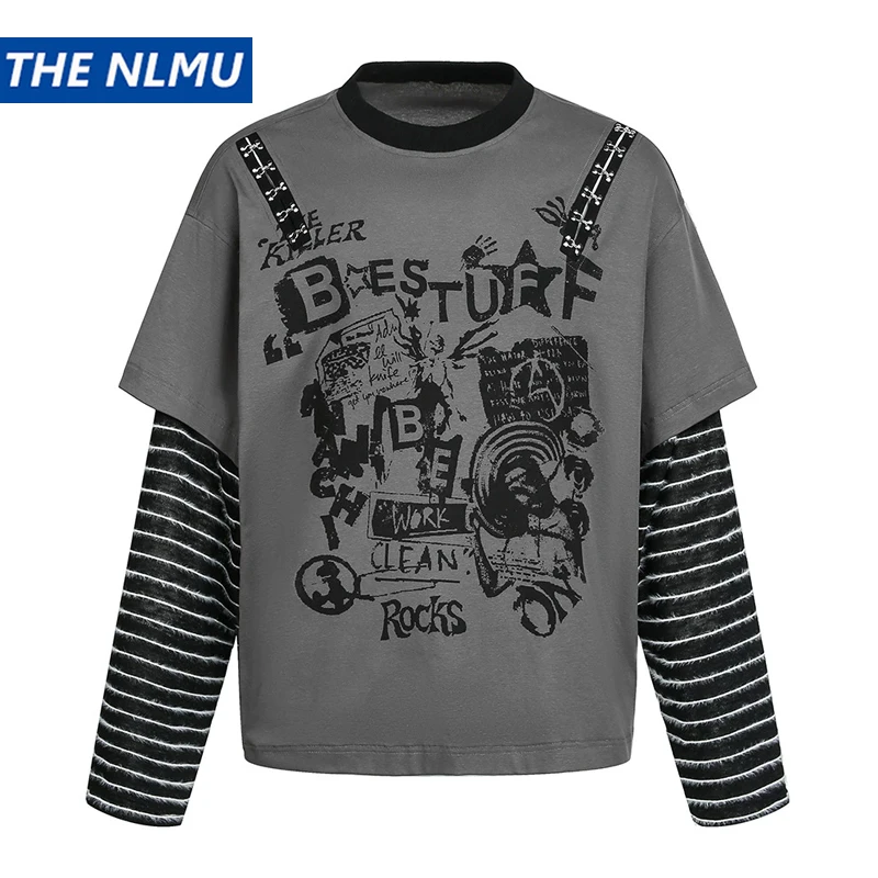 

Футболка с длинным рукавом унисекс 2026: Новинка, дизайн «фальш-двойка», оверсайз, в стиле Y2K