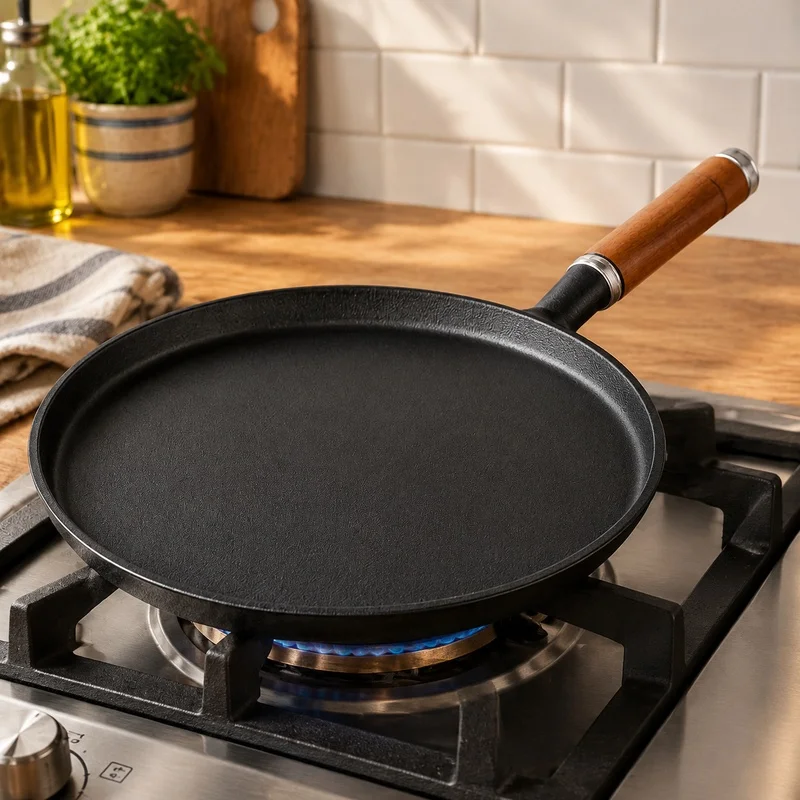 Heavy-Duty Cast Iron Frying Pan Compatible with Gas and Induction Cooktops, Perfect for Cooking Eggs, Pancakes, Crepes, and