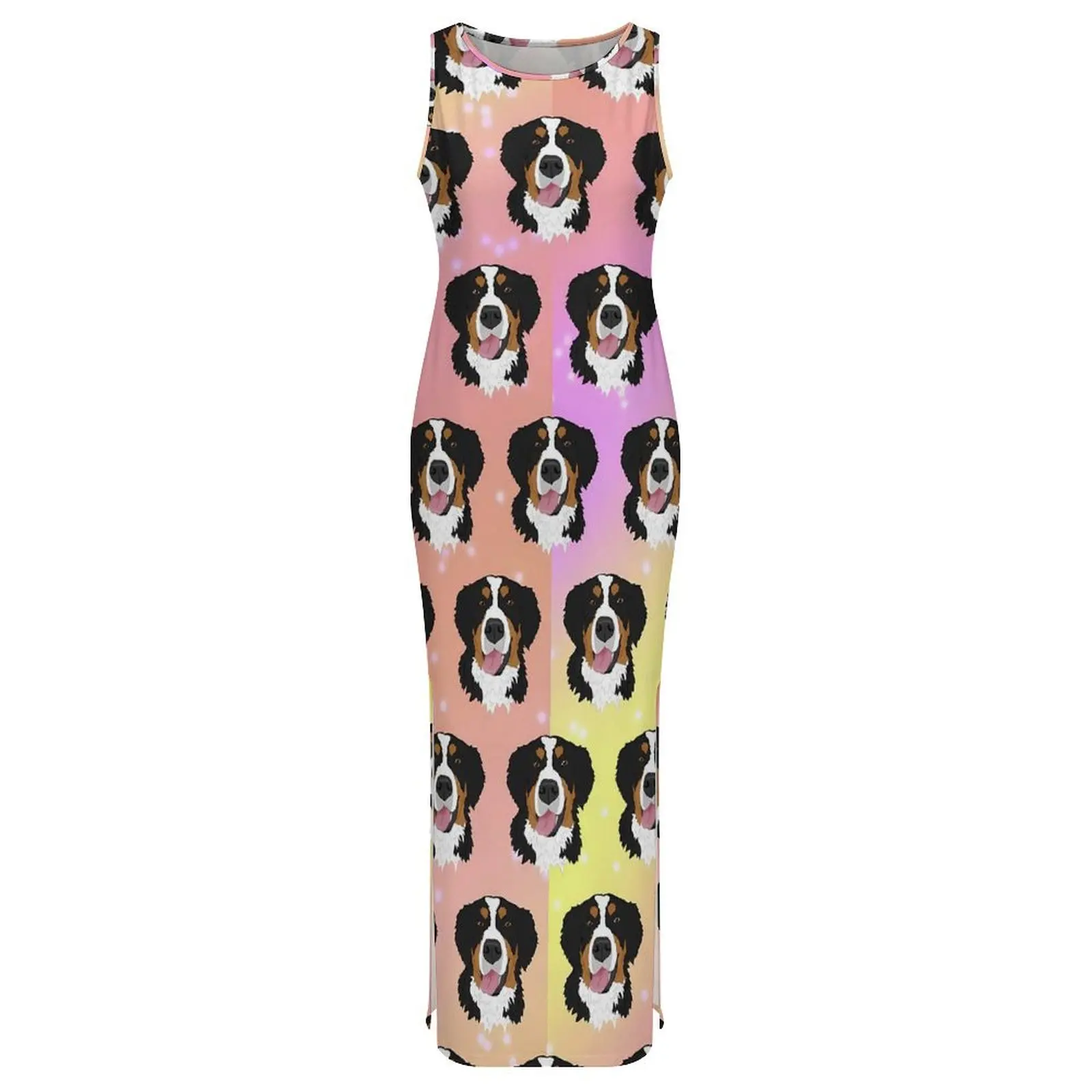 Women Bodycon Dress Kawaii Dog Print Maxi Dresses Spring Bernese Mountain Dogs Sleeveless Korean Fashion Graphic Dress Big Size