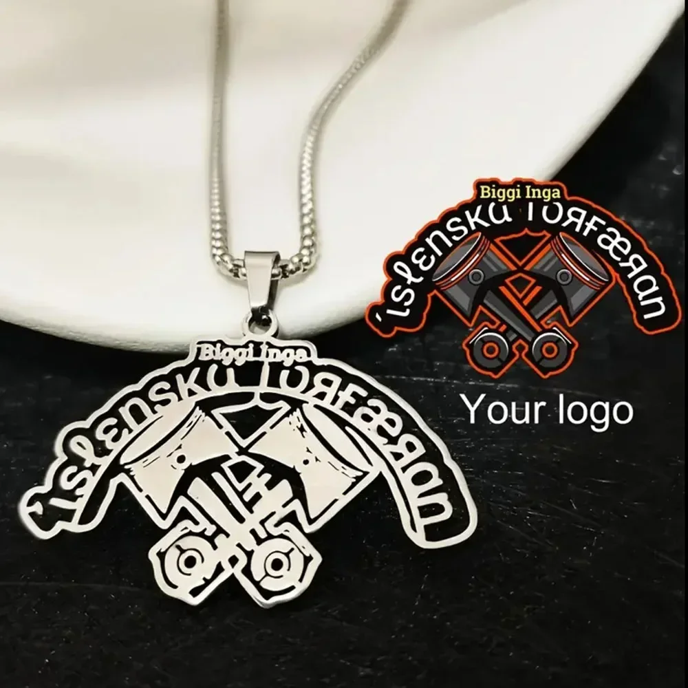 

Men's necklace custom company logo picture club band personal design pendant stainless steel thick chain necklace band gift