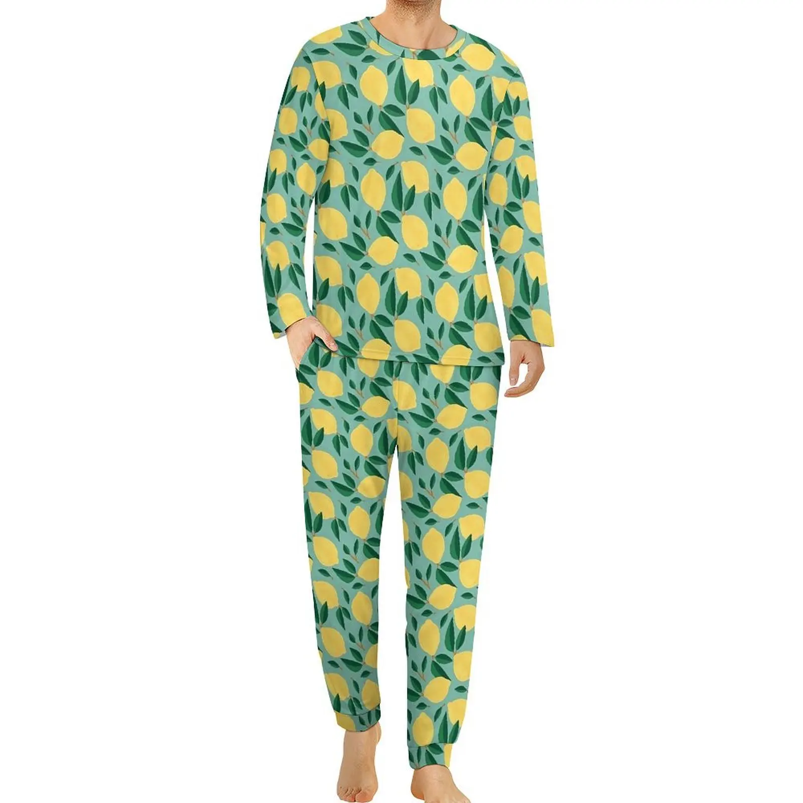 Fruit Print Pajamas Long-Sleeve Marley Lemon 2 Pieces Bedroom Pajama Sets Winter Man Design Kawaii Oversized Sleepwear