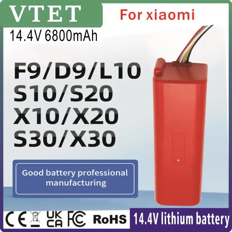 

2025 Новый 14,4 В 6800 мАч сменный аккумулятор для робота-пылесоса для Xiaomi Roborock S55 S65 S60 S50 S51 S5 MAX S6 Запчасти
