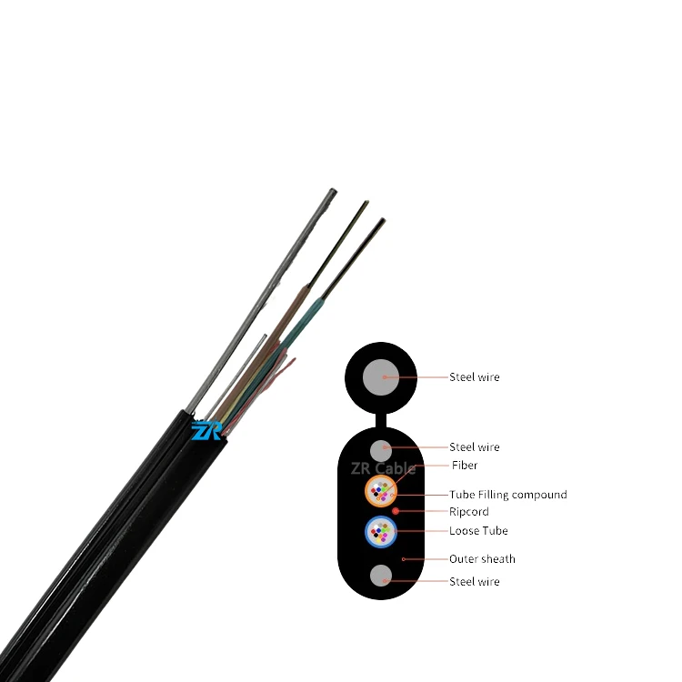 Outdoor 4 6 8 12 24 36 48 Core FTTH Flat Drop Cable GJYXCH Figure8 Phosphatized Steel Wire FLAT Fig8 Fiber Cable Mini Fig 8
