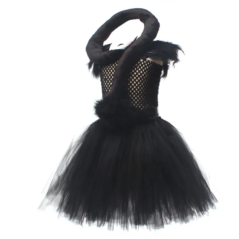 Costume de ballet noir fzLake pour enfants, tutu de ballet pour enfants, perruque de plumes pour filles, robes de ballerine, vêtements d'Halloween