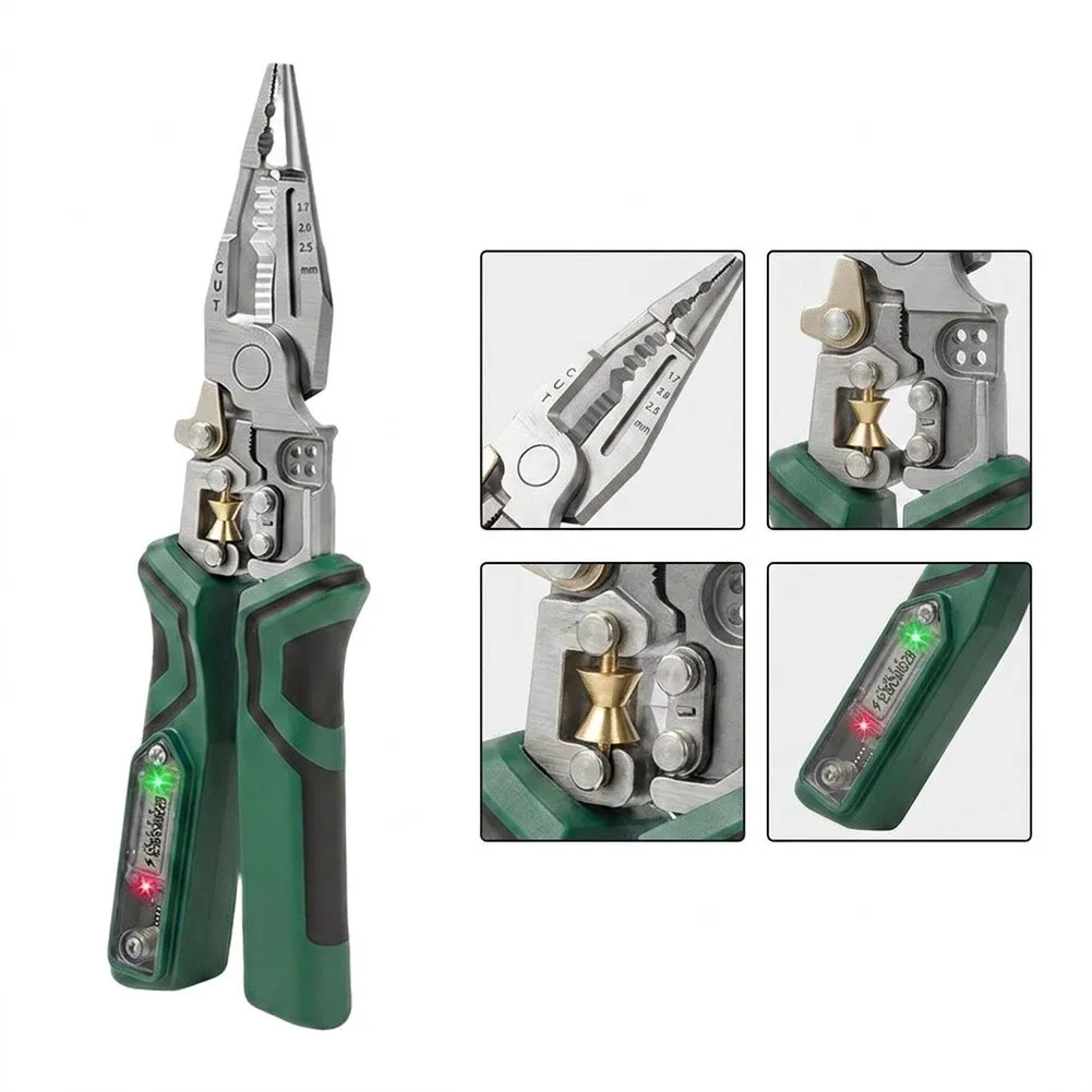 Digital Display Electrician Pliers For Wire Stripping Cutting Crimping And Voltage Testing Multi-function Tool Green