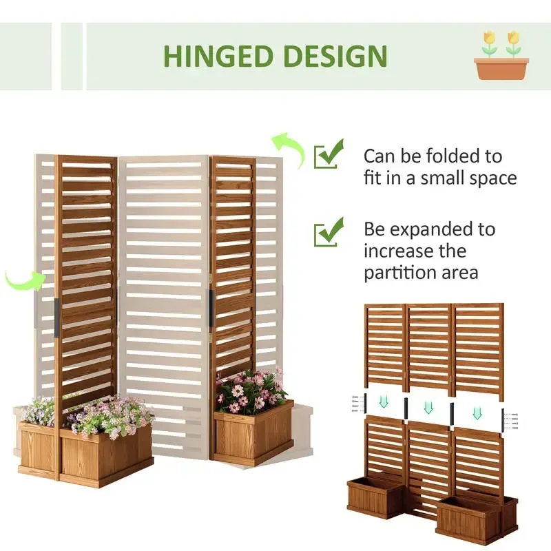 62.5" x 19" x 66" Wood Panel Trellis w/ 4 Planter Box Raised Bed for Garden Natural Wood - view 5