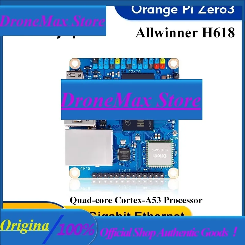 DroMaOrange Pi Zero 3 1.5GB Ram Development Board Allwinner H618 Chip Wifi-BT5.0 LPDDR4 Mini PC Orange Pi Zero3 Single Board Com