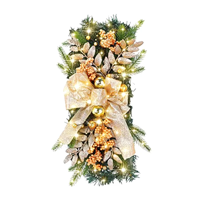 A59E-コードレスプリライト階段クリスマス盗品、玄関ドア用クリスマスリース、屋内屋外用吊り下げ飾り