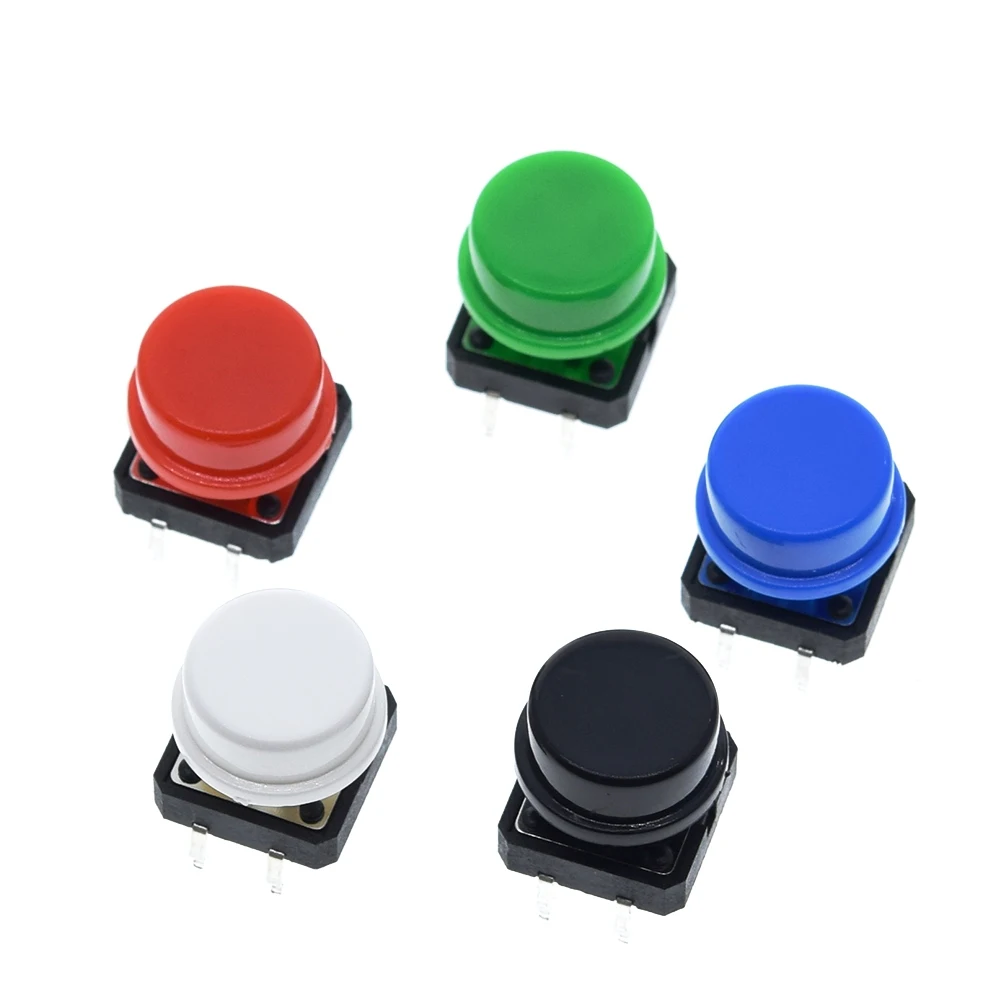 TZT 25PCS Tactile Push Button Switch Momentary 12*12*7.3MM Micro switch button + 25PCS Tact Cap(5 colors) for Arduino Switch