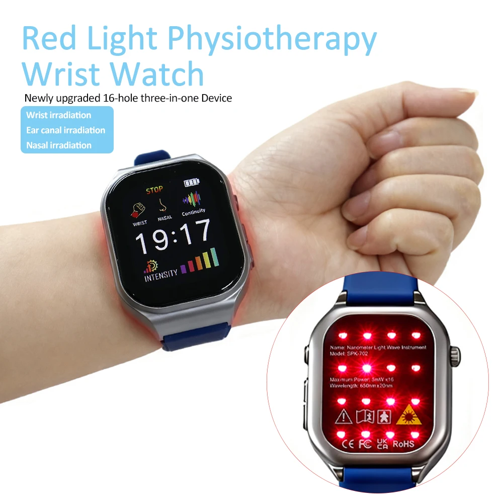 16-hole Professional Red Light Physiotherapy Wrist Watch LLLT Nasal Cavity Ear Canal Wrist Tinnitus Rhinitis Relief Health Care